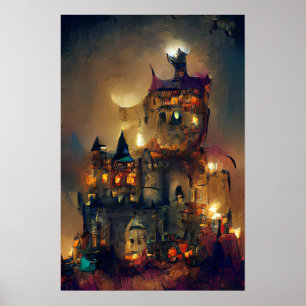 Halloween Castle, Ghost Castle, Japanese Art Poste ポスター