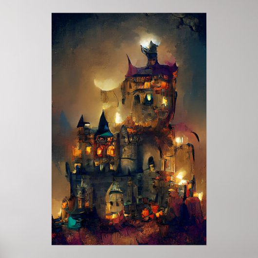 Halloween Castle, Ghost Castle, Japanese Art Poste ポスター (正面)
