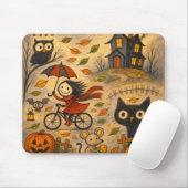 Halloween Cat & Bicycle Girl Mousepad マウスパッド (マウス)