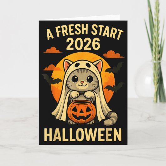 Halloween Cat Ghost Graphic - Fresh Start 2026  カード (正面)