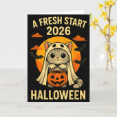 Halloween Cat Ghost Graphic - Fresh Start 2026  カード (黄色い花)