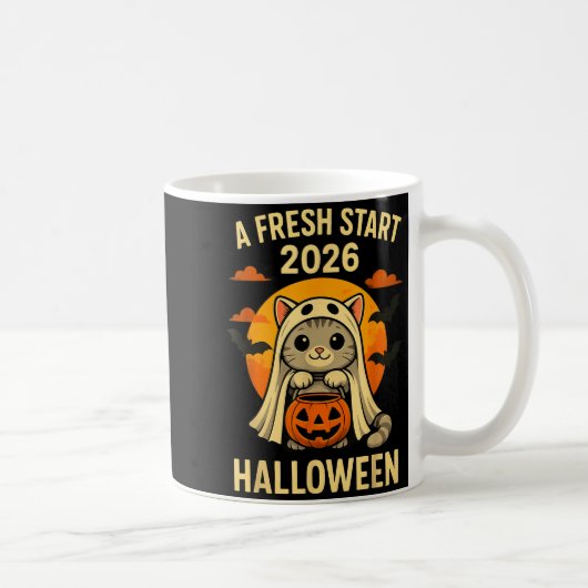 Halloween Cat Ghost Graphic - Fresh Start 2026  コーヒーマグカップ (右)