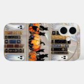 Halloween Cat Ghost Phone Case Pumpkin Bookshelf Case-Mate iPhoneケース (裏面 (横))