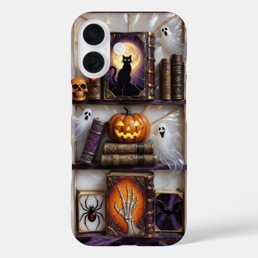 Halloween Cat Ghost Phone Case Pumpkin Bookshelf Case-Mate iPhoneケース (裏面)