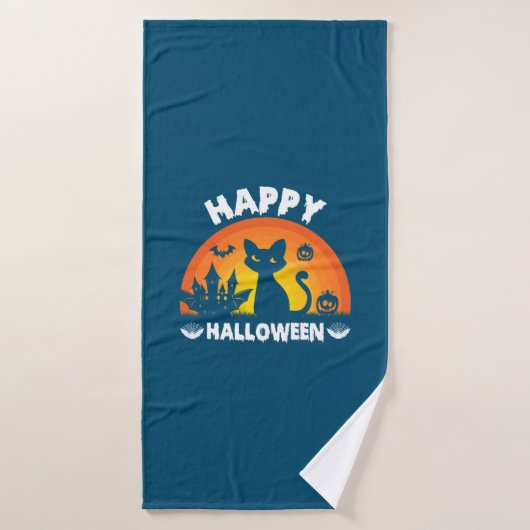 Halloween Cat Happy Halloween Birthday バスタオル (バスタオル)