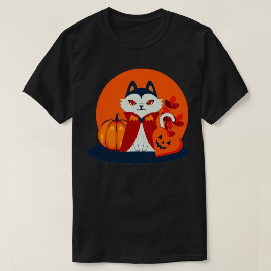 Halloween cat head dressed as a pumpkin 2 tシャツ (デザイン正面)