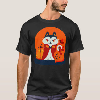 Halloween cat head dressed as a pumpkin 2 tシャツ
