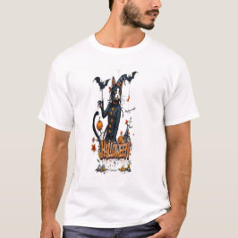 halloween cat horror art graffiti tシャツ