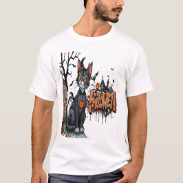 halloween cat horror art graffiti tシャツ