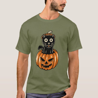 Halloween Cat In  Pumkin T-Shirt Tシャツ