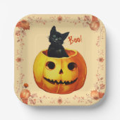 Halloween Cat in Pumpkin Pillow ペーパープレート (正面)