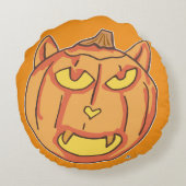 Halloween Cat Jack-o-Lantern Cartoon Fun Design ラウンドクッション (裏面)