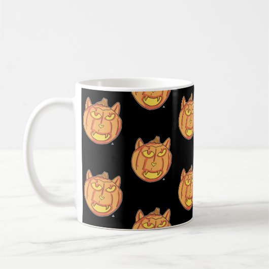 Halloween Cat Jack-o-Lantern Cartoon Pattern Art コーヒーマグカップ (左)