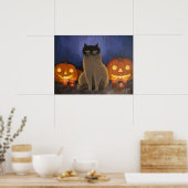 Halloween Cat Mask & Jack-o'-lantern Wall Art ポスター (キッチン)