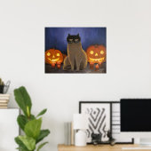 Halloween Cat Mask & Jack-o'-lantern Wall Art ポスター (ホームオフィス)