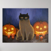 Halloween Cat Mask & Jack-o'-lantern Wall Art ポスター (正面)