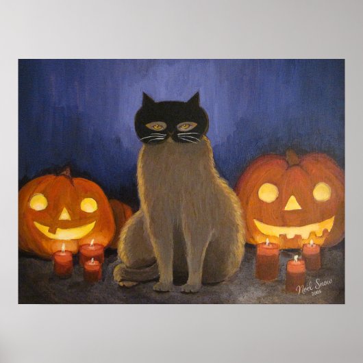 Halloween Cat Mask & Jack-o'-lantern Wall Art ポスター (正面)