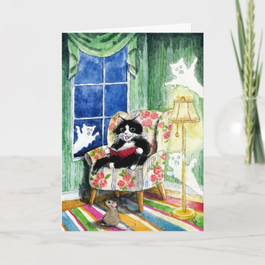 Halloween Cat Mouse Cute Spooky card カード (正面)