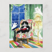 Halloween Cat Mouse Ghosts postcard ポストカード (正面)