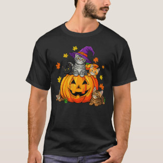 Halloween Cat Pumpkin Spooky Season Men Women Cute Tシャツ