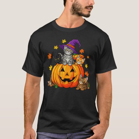 Halloween Cat Pumpkin Spooky Season Men Women Cute Tシャツ (正面)