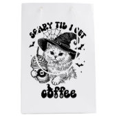 Halloween Cat Scary Til I Get Coffee  ミディアムペーパーバッグ (正面)
