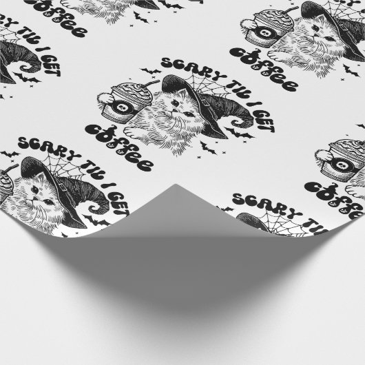 Halloween Cat Scary Til I Get Coffee  ラッピングペーパー (角)