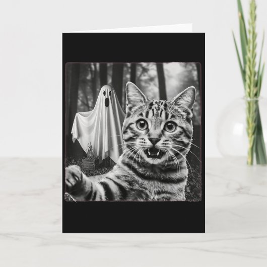 Halloween Cat Selfie With Soky Ghost  カード (正面)