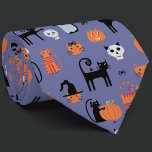 Halloween Cat Spooky ネクタイ<br><div class="desc">Fun and spooky halloween cat pattern on a purple background with cat witches,  pumpkin lanterns,  spiders,  skulls,  ghosts and zombies.  Eek!  Original art by Nic Squirrell.</div>