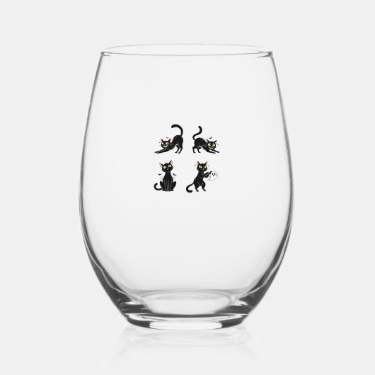 Halloween Cat  Spooky and Stylish Feline-Inspired  ステムなしワイングラス (正面)