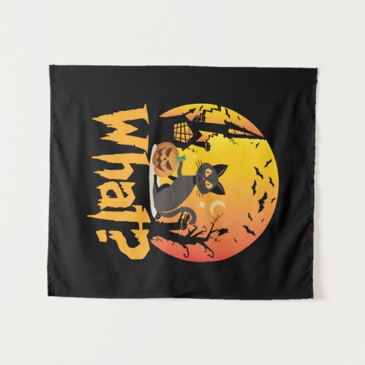 Halloween Cat What Cat Halloween タペストリー (正面(横))