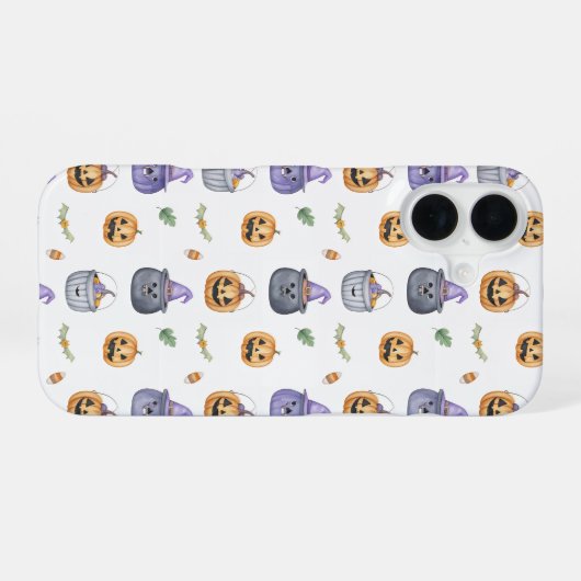 Halloween Cats and Pumpkins Pattern iPhone 16ケース (裏面横)