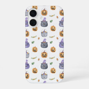Halloween Cats and Pumpkins Pattern iPhone 16ケース