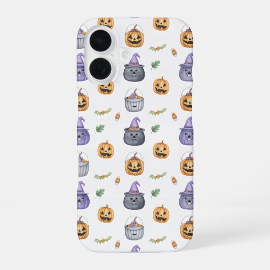 Halloween Cats and Pumpkins Pattern iPhone 16ケース (裏面)