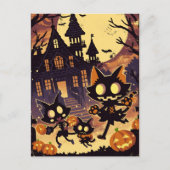 Halloween Cats by the Haunted House シーズンポストカード (正面)
