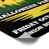 Halloween Caution Witch Crossing Flying Broomstick ポスター (角)