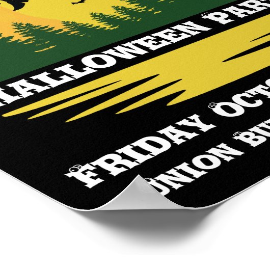 Halloween Caution Witch Crossing Flying Broomstick ポスター (角)