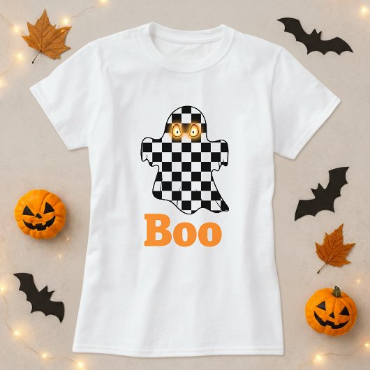 Halloween Checkerboard Ghost Boo Tシャツ