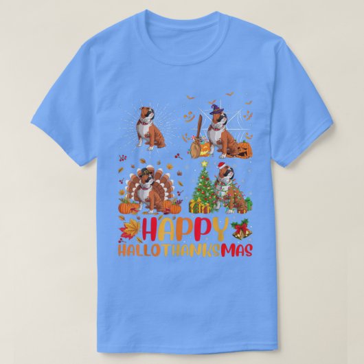 Halloween Christmas Funny English Bulldog Hallotha Tシャツ (デザイン正面)