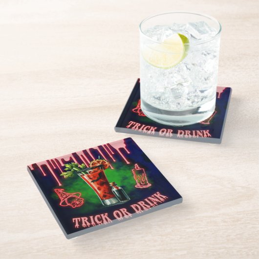 Halloween Cocktail Coaster Spooky “Trick or Drink ガラスコースター (アングル)