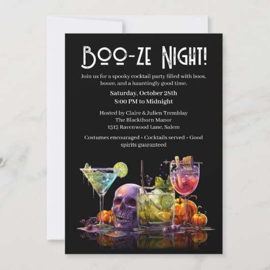 Halloween Cocktail Party | Boo-ze Night 招待状 (正面)