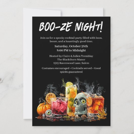 Halloween Cocktail Party | Boo-ze Night 招待状 (正面)