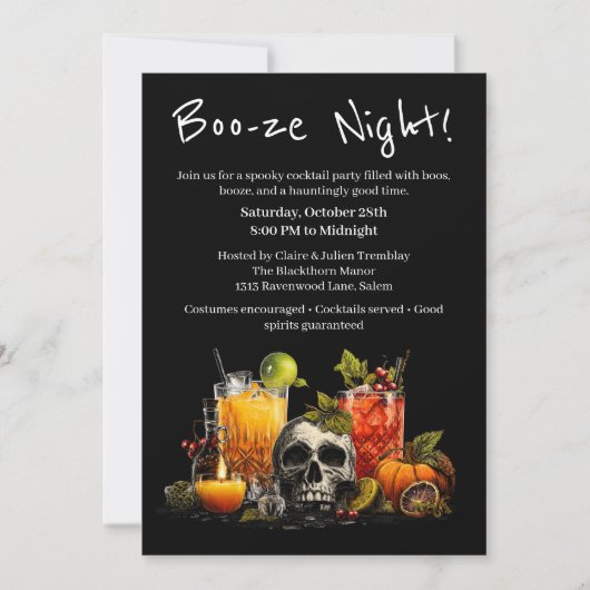 Halloween Cocktail Party | Boo-ze Night 招待状 (正面)