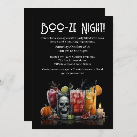 Halloween Cocktail Party | Boo-ze Night 招待状 (正面/裏面)