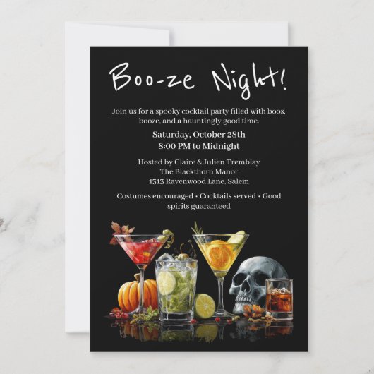 Halloween Cocktail Party | Boo-ze Night 招待状 (正面)