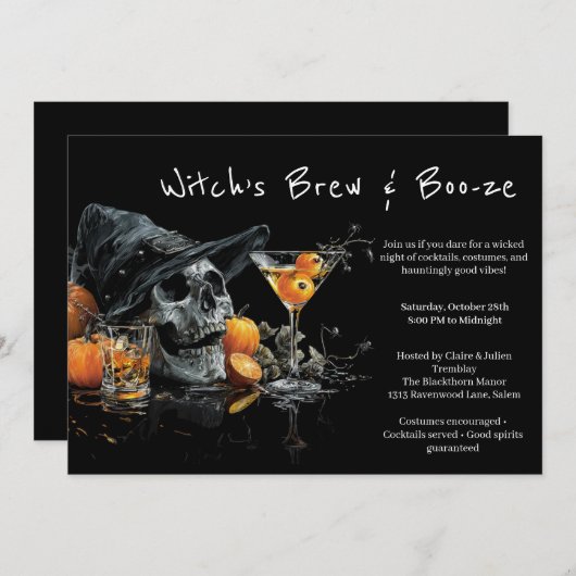 Halloween Cocktail Party Invitation | Skull Witch  招待状 (正面/裏面)