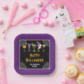 Halloween Cocktails and Costumes Party Purple ペーパープレート (パーティー)