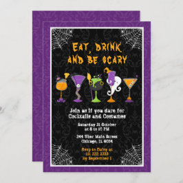 Halloween Cocktails and Costumes Party Purple 招待状