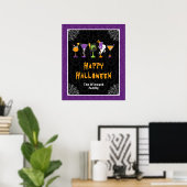 Halloween Cocktails Purple Damask Party Sign ポスター (ホームオフィス)