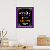 Halloween Cocktails Purple Damask Party Sign ポスター (キッチン)